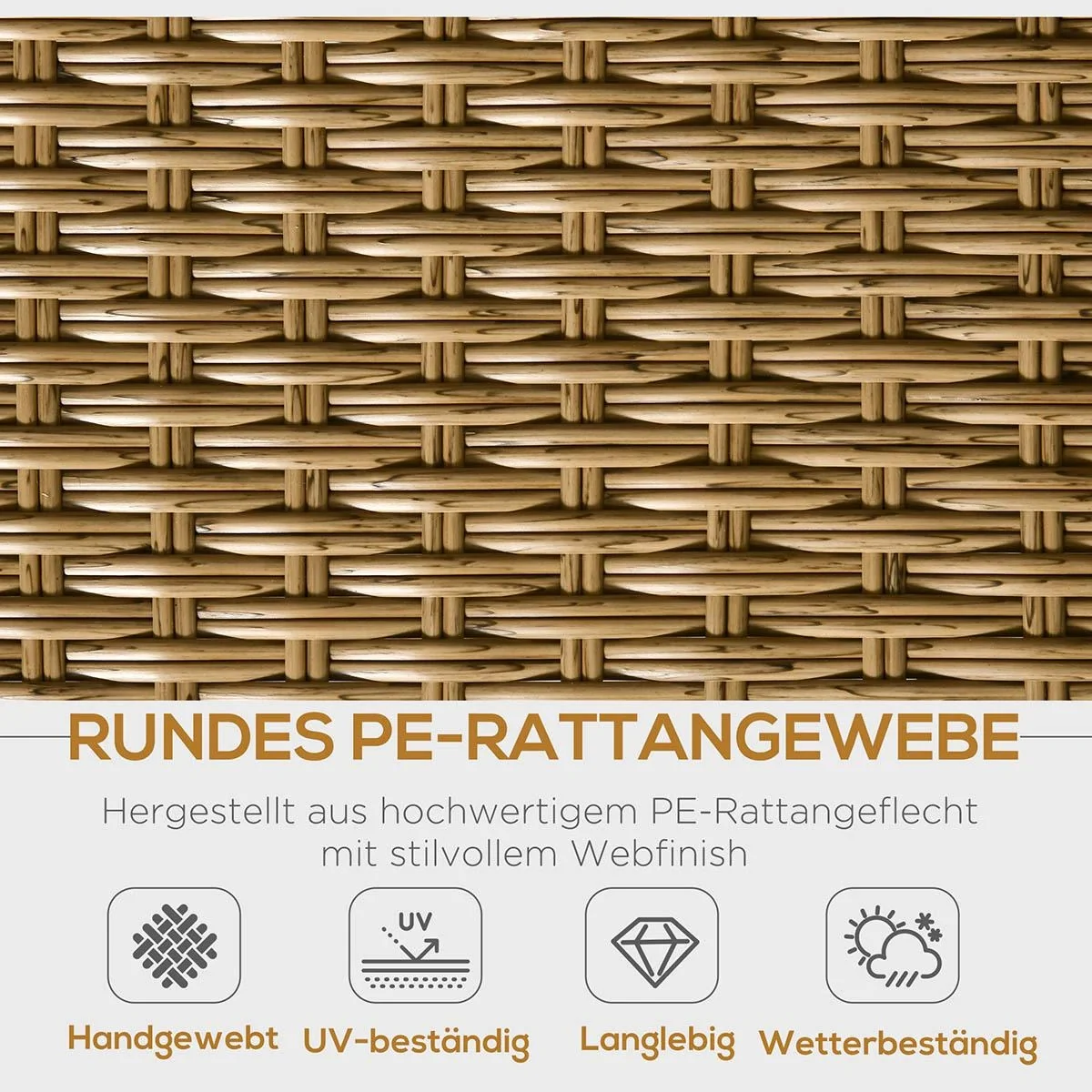 Gartenliege Rattanoptik Natur+Khaki 200 x 66 x 92 cm - 6
