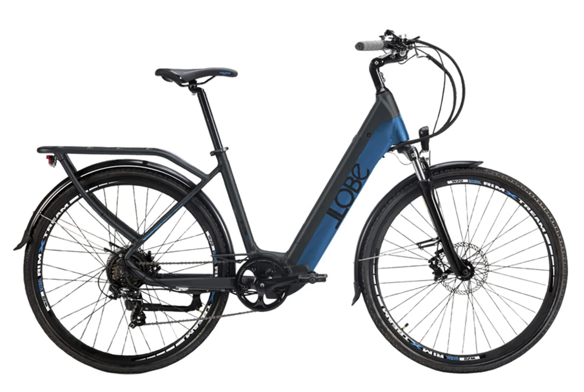 Damen E-Bike, Trekking, 28 Zoll, Rahmenhöhe 51 cm, 7- Gang Kettenschaltung, mattgrau-blau, Yukon Lady 13,2Ah - 1