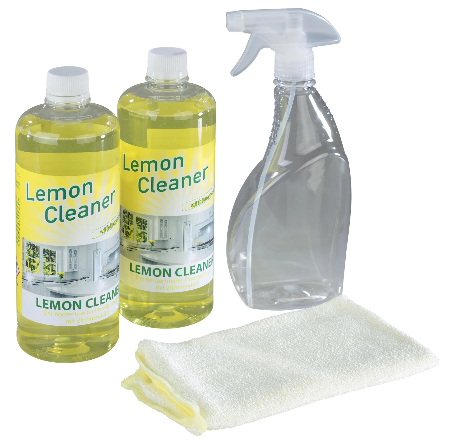 Zitronen-Reiniger, 2 x 750 ml, mit Sprühflasche und Mikrofasertuch - 1