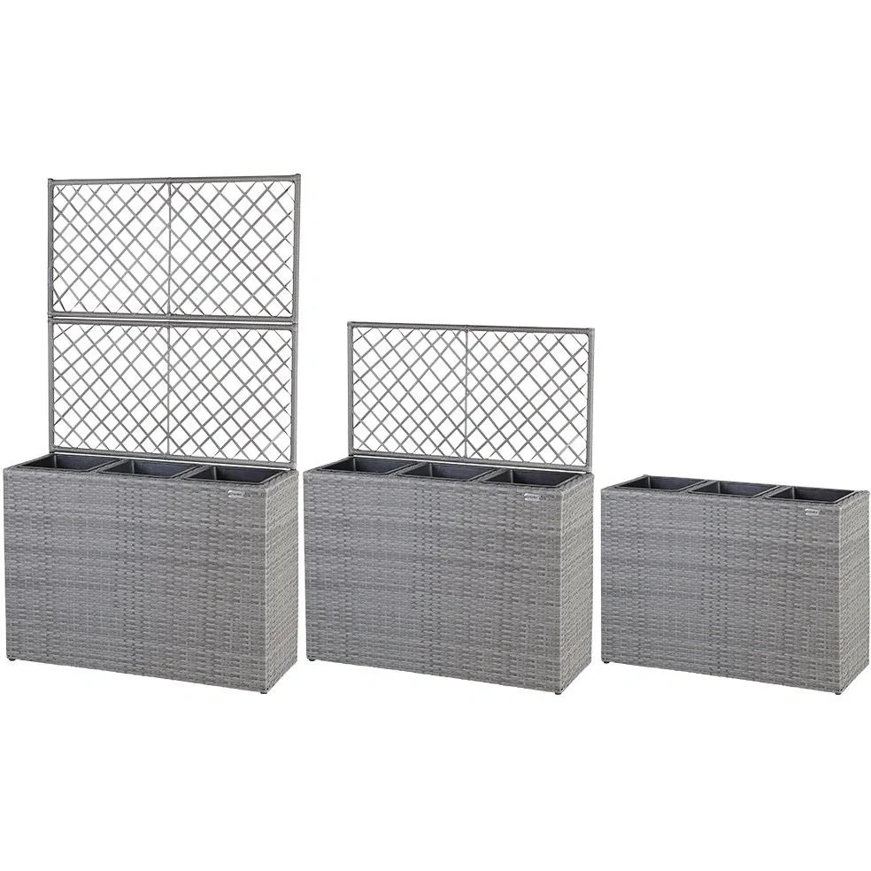 Polyrattan Pflanzgefäß mit Spalier grau - 10