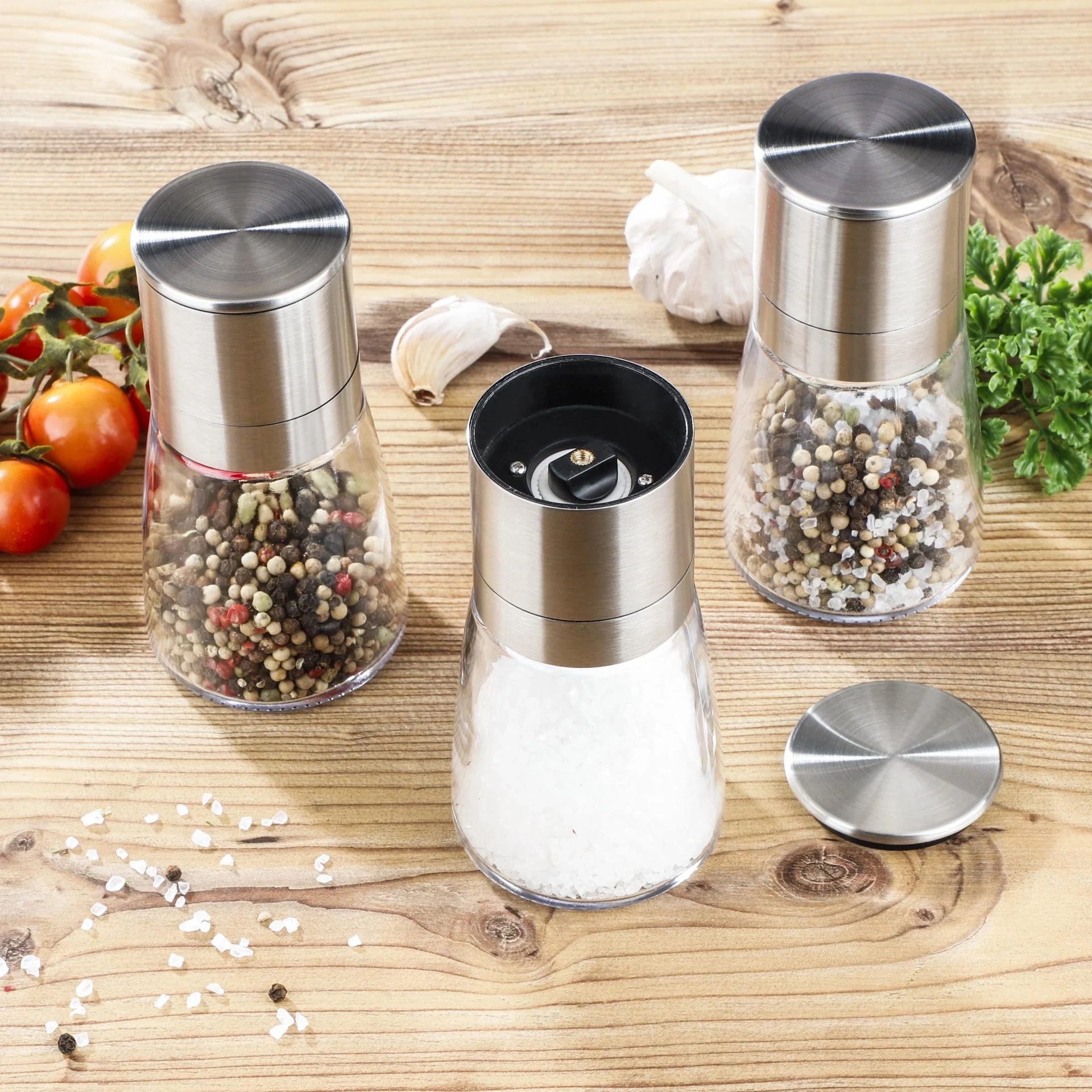 Gewürzmühlen, Edelstahl/ Glas, 3er-Set - 4