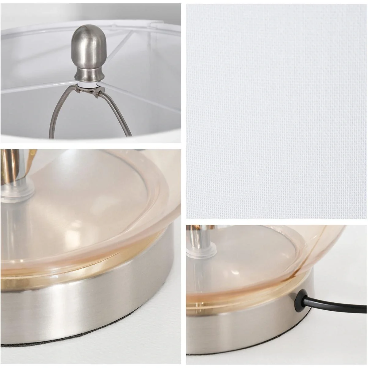 2er-Tischlampenset mit Leinen-Lampenschirm weiß/silber/bernstein - 10