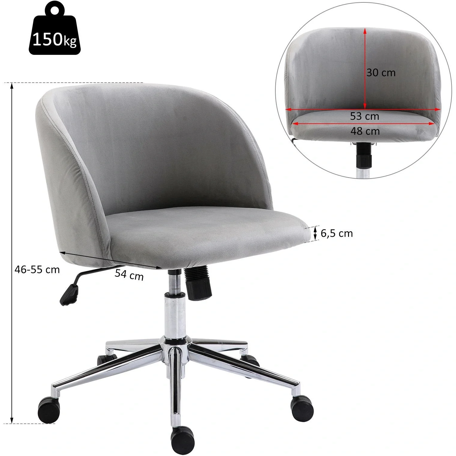 Drehstuhl Polsterstuhl Chefsessel 150 kg Belastbarkeit höhenverstellbar Samt 56 x 52,5 x (72 81) cm - 4