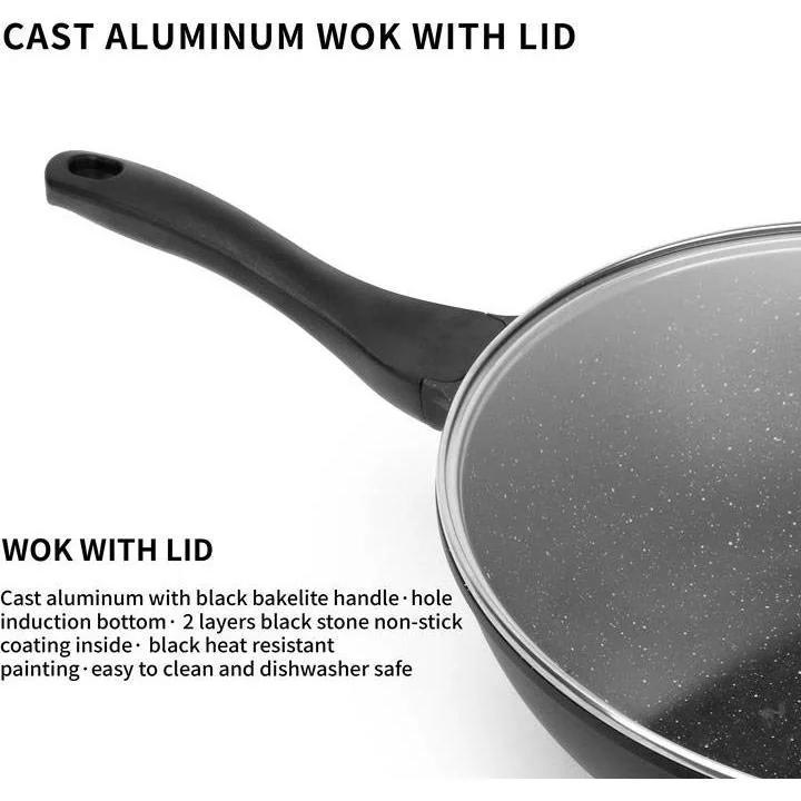 Wokpfanne - mit Glasdeckel - 30 cm - Schwarz - 8