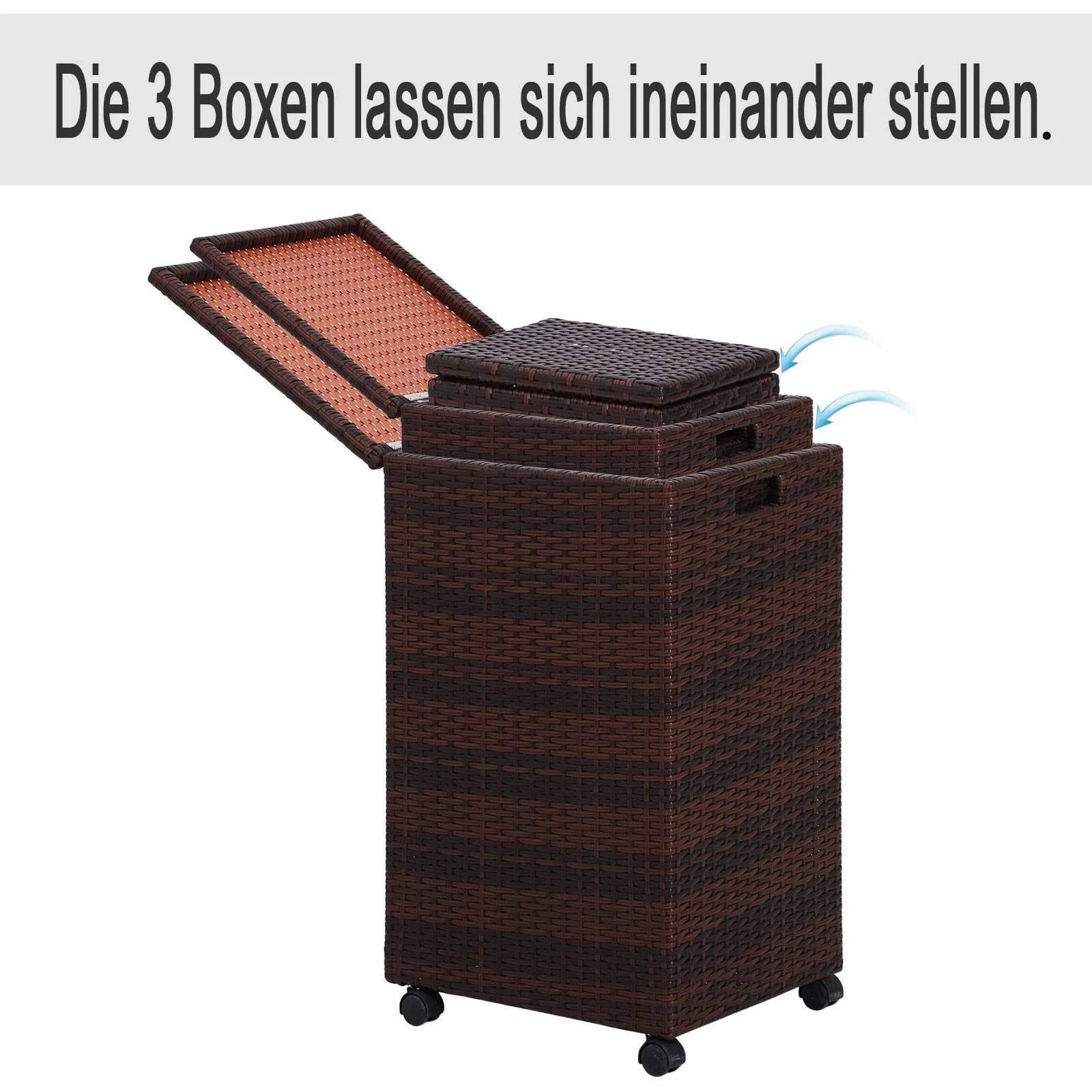 Aufbewahrungsbox 3er-Set Aufbewahrungskiste Auflagenbox mit Deckel rollbar Polyrattan Braun L/M/S - 6