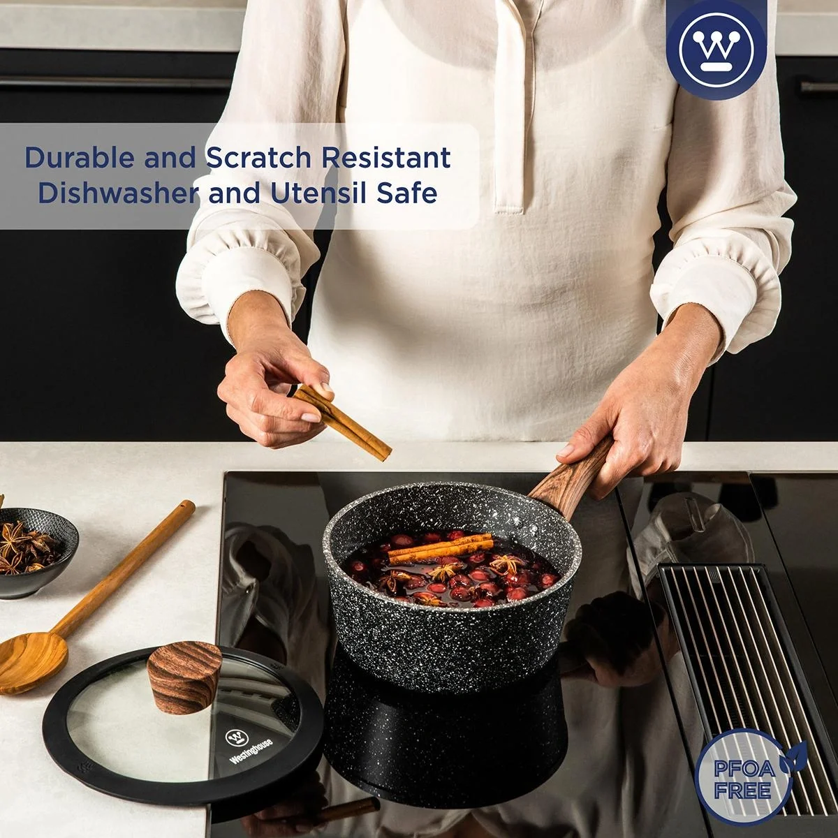 Kochtopf Ø18 cm Schwarzer Marmor Holz - 7