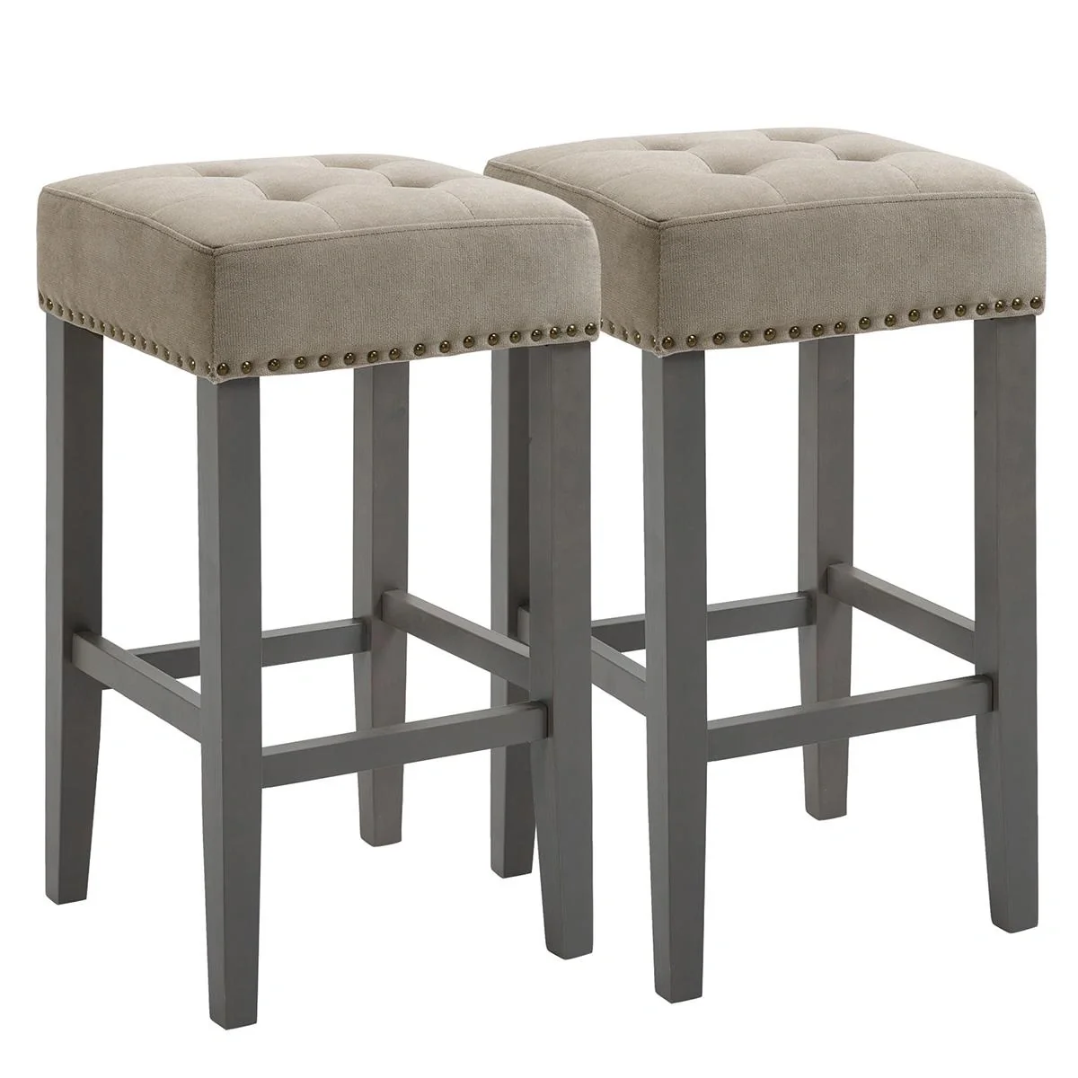 2er-Set Barhocker Esszimmerhocker mit Fußstütze atmungsaktiv Polyester-Gewebe Gummiholz Schaumstoff Grau 38,5 x 38,5 x 6 - 4