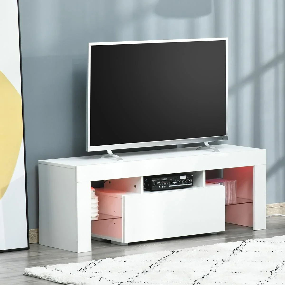 Fernsehtisch TV Schrank mit RGB-Lichtleisten TV-Kommode Schrankelement mit verstellbaren Glasböden offenen Einlegeböden - 3