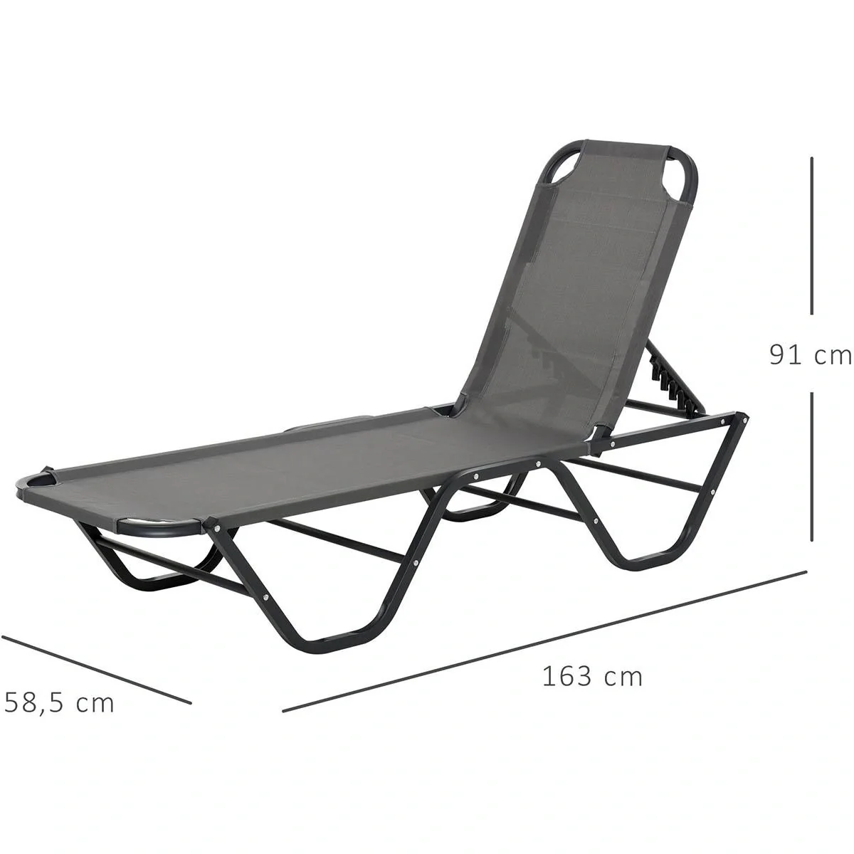 Sonnenliege Strandliege 5-Stufige Alu Gartenliege Relaxliege Texteline Grau+Schwarz 163 x 58,5 x 91 cm - 5