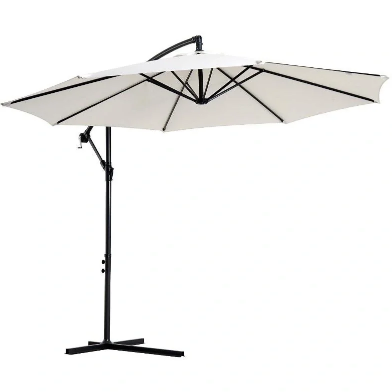 Ampelschirm mit Handkurbel 300cm Rund Stahl Creme - 3