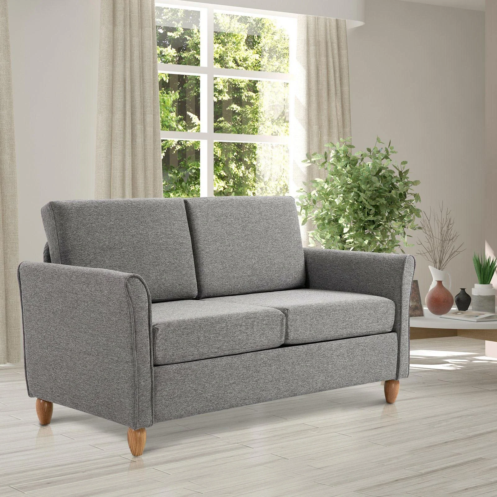 Doppelsofa Sofa 2-Sitzer Zweisitzer mit Kissen 200 kg Belastbarkeit Leinen Holzfüße Hellgrau 141 x 65 x 78 cm - 4