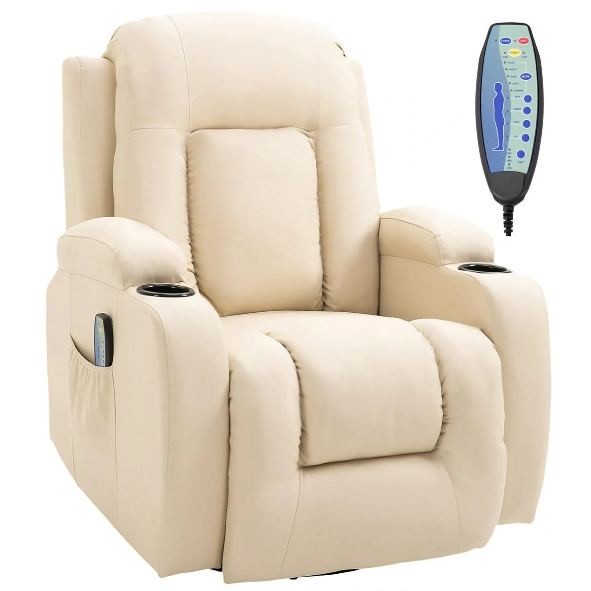 Massagesessel Fernsehsessel Relaxsessel TV Sessel Wärmefunktion Wippenfunktion mit Fernbedienung Liegefunktion Cremeweiß - 4