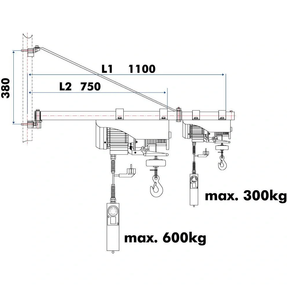 Schwenkarm SA3001100 für elektrische Winde 750-1100mm - 2
