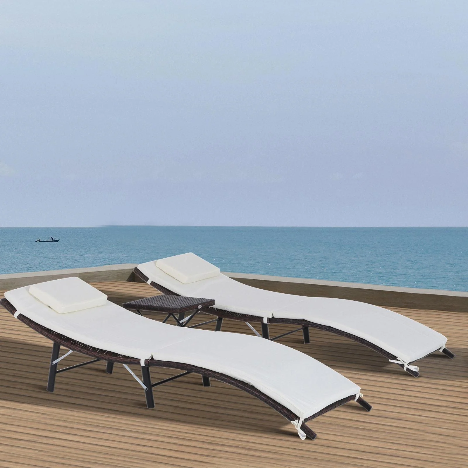 3er-Set Sonnenliege Gartenliege mit Tisch Gartenmöbel Polyrattan klappbar Braun 196 x 61 x 53 cm - 8