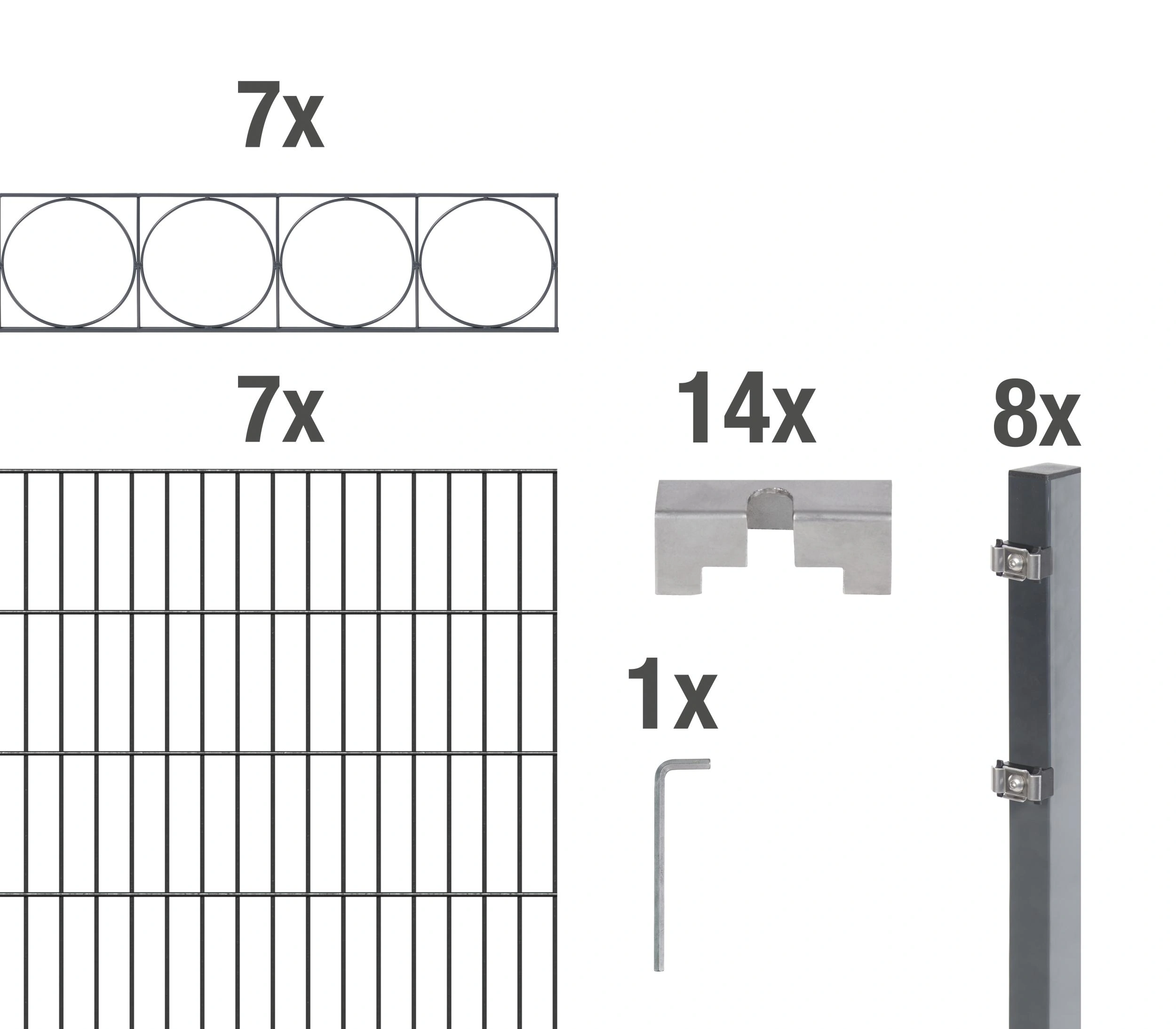 Doppelstabmattenzaun Sets anthrazit mit Dekorelement "Oslo"", Länge: 14 m, Höhe: 160 cm - 1