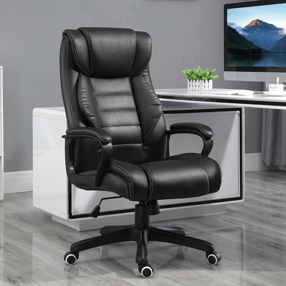 Bürostuhl mit Massage höhenverstellbarer Chefsessel ergonomischer Drehstuhl Gamingstuhl Computerstuhl Massage Sessel 6 V - 3