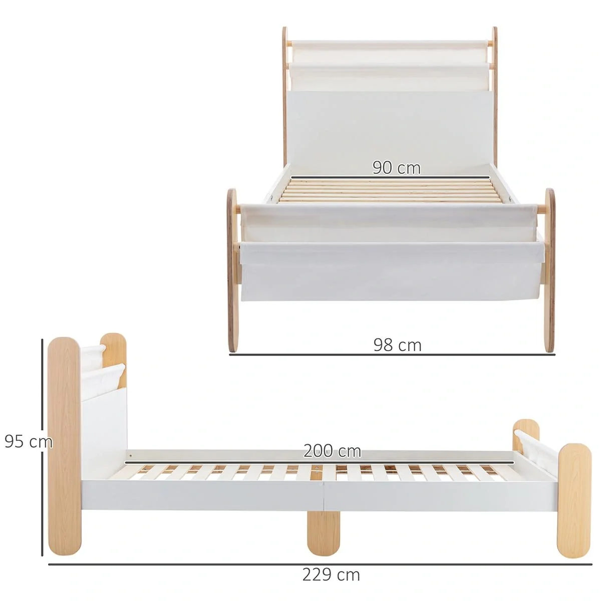 Kinderbett mit Betttasche Spielzeugtasche für 3+ Jahre Holzbett für Mädchen und Junge Kinderzimmer Holz Weiß+Natur 229 x - 6