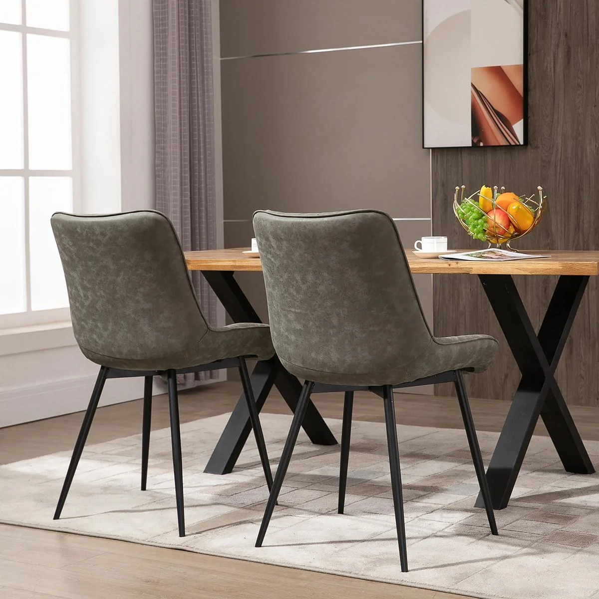 2-teiliges Set Esszimmerstuhl Küchenstuhl mit Rücklehne Metallbeine Retro-Stil Kunstleder Stahl Grau 53 x 62 x 88 cm 2 t - 4