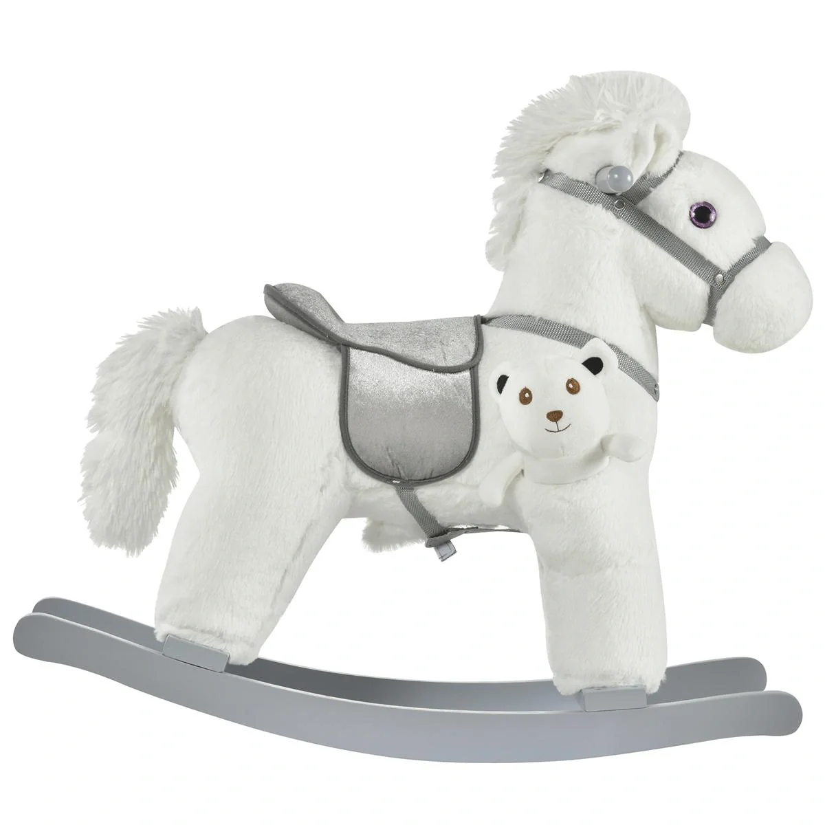 Kinder Schaukelpferd Baby Schaukeltier mit Tiergeräusche Spielzeug Haltegriffe für 18-36 Monate Plüsch Weiß 65 x 26 x 55 - 4