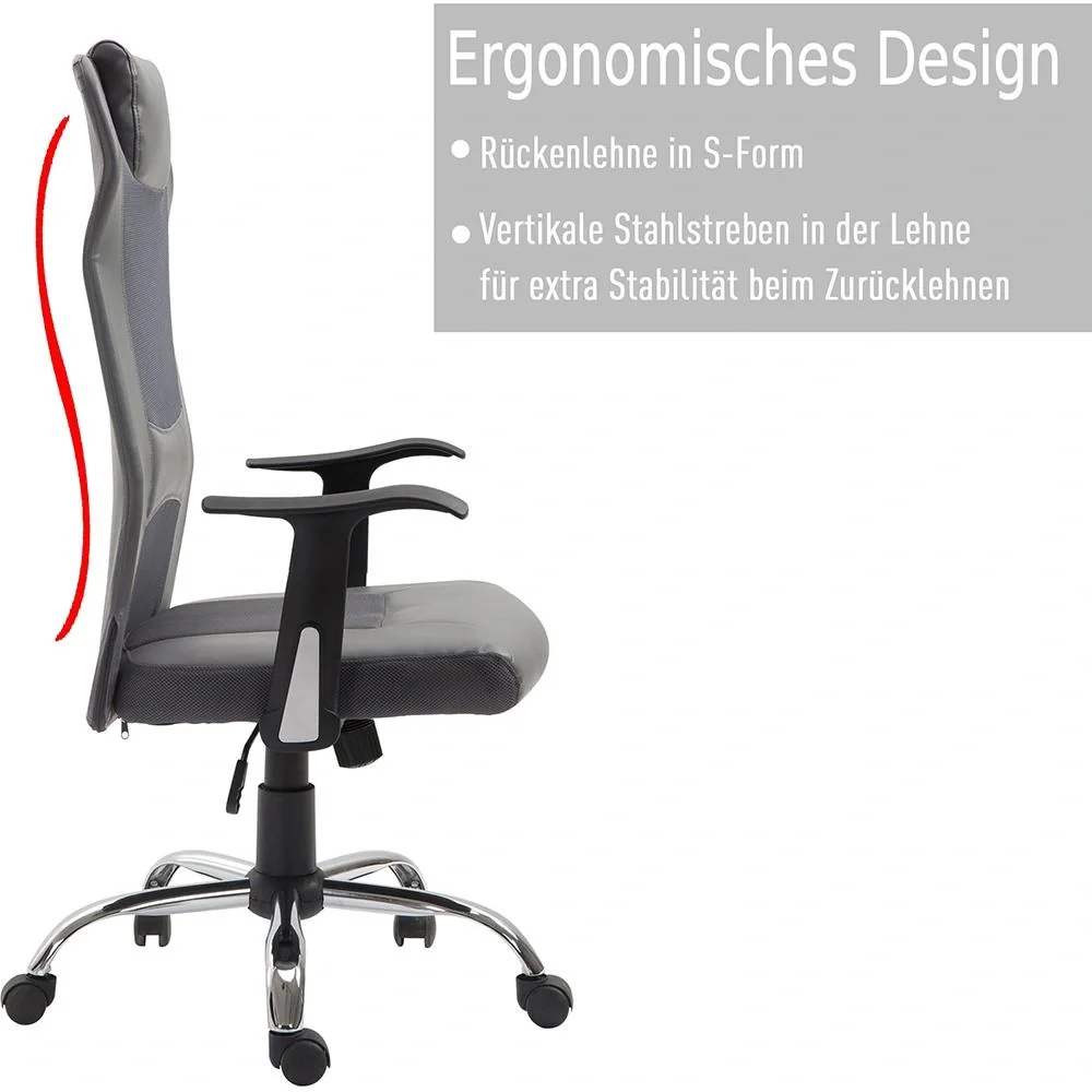 Bürostuhl höhenverstellbar Chefsessel Schreibtischstuhl Gaming Stuhl ergonomisch PU grau - 6
