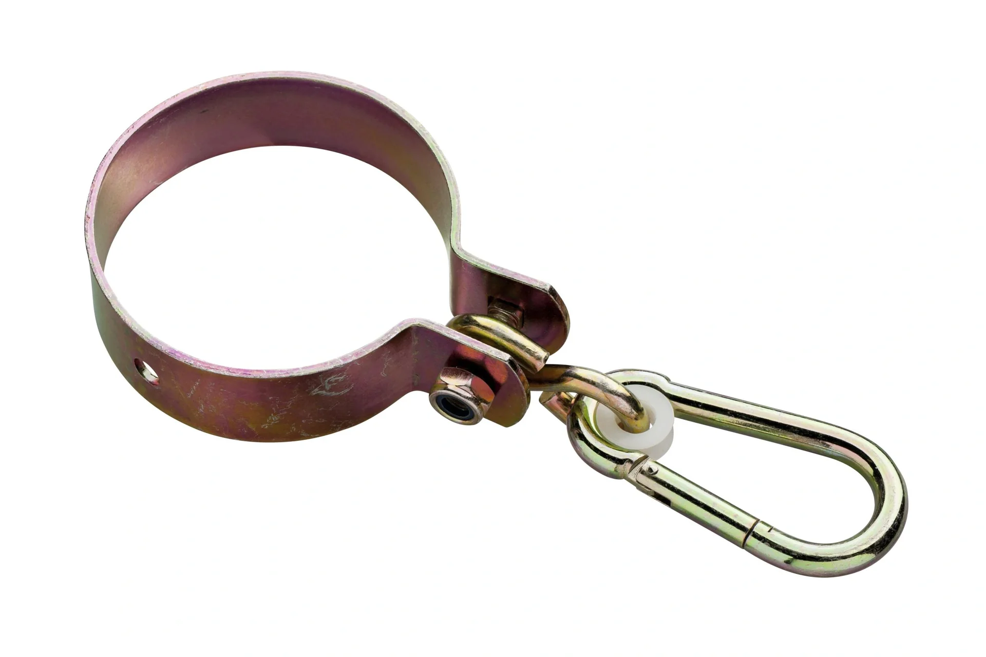 Schaukelhaken gelb-verzinkt Ø100 mm, Stärke 3 mm mit Karabiner für Rundholz - 1