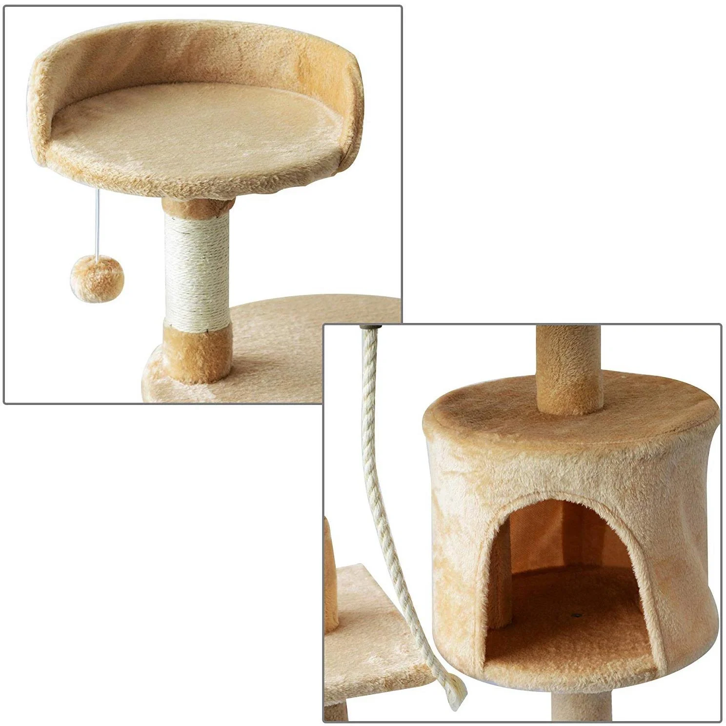 Katzenbaum Kratzbaum Schlafhöhle Spielbaum 4 Schichte Beige - 7