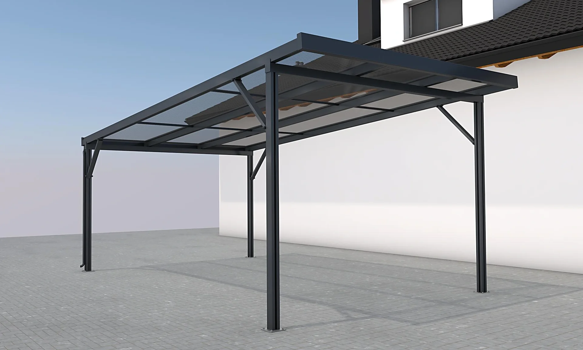 Carport Premium, anthrazit, 3094 x 5620 mm - Acryl Stegplatten 16mm, klar - 2