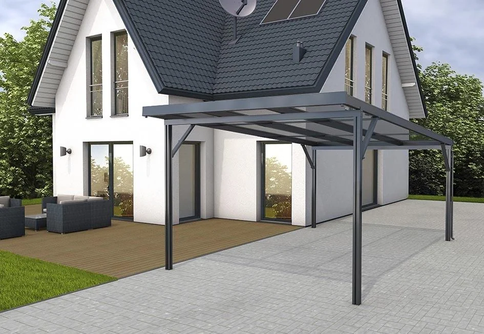 Carport Premium, anthrazit, 3094 x 5620 mm - Polycarbonat Stegplatten 16 mm, klar - 4