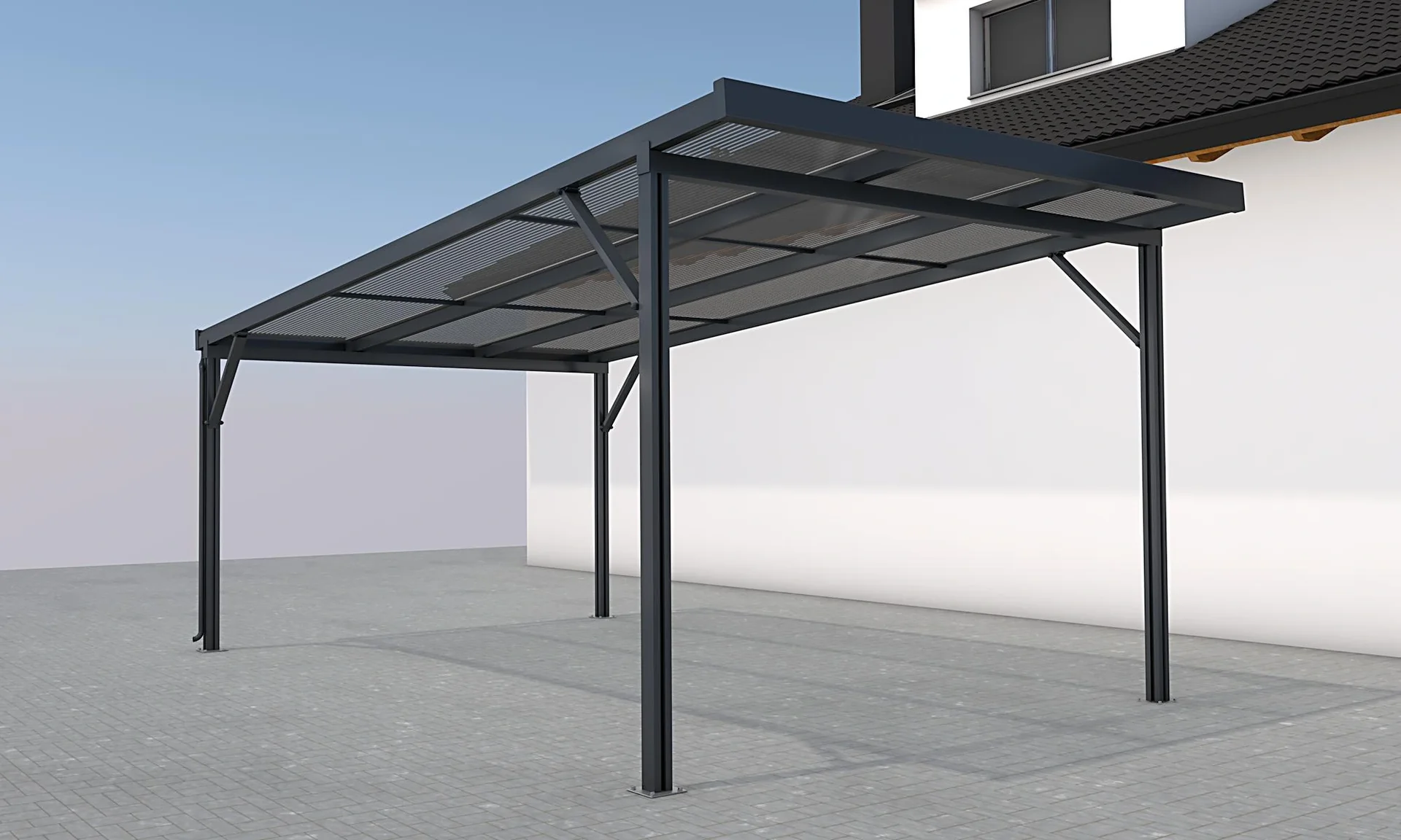 Carport Premium, anthrazit, 3094 x 5620 mm - Polycarbonat Stegplatten 16 mm, weiß gestreift - 2