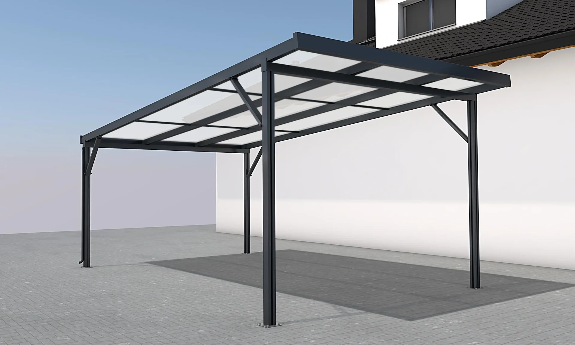 Carport Premium, anthrazit, 3094 x 3060 mm - Polycarbonat Stegplatten F340:F35516 mm, klar - 2