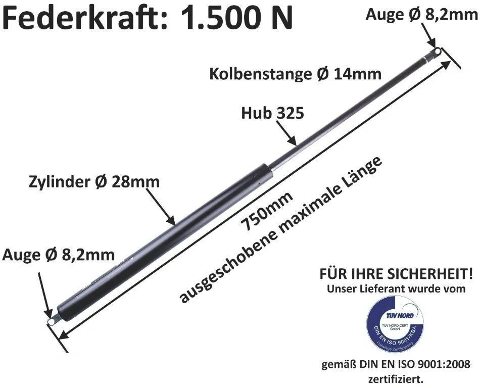 Gasdruckfeder - Gasdruckdämpfer 1500N = 150 kg - 4