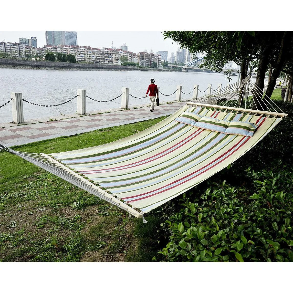 Hängematte für 2 Personen grün/gelb/weiß - 3