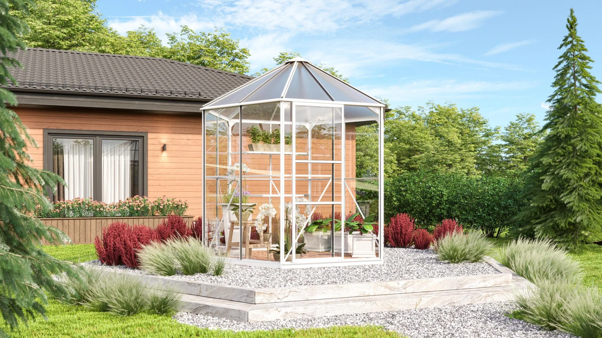 Gewächshaus Juno 4500 ESG/HKP, Farbe weiß - 2