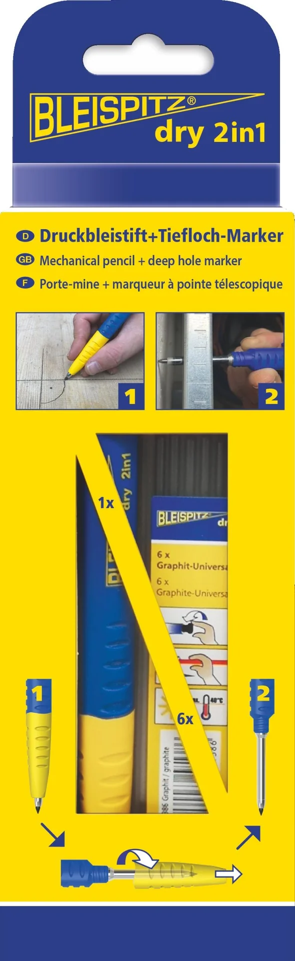 Druckbleistift + Tiefloch-Marker Graphit, inklusive 6 Minen - 12