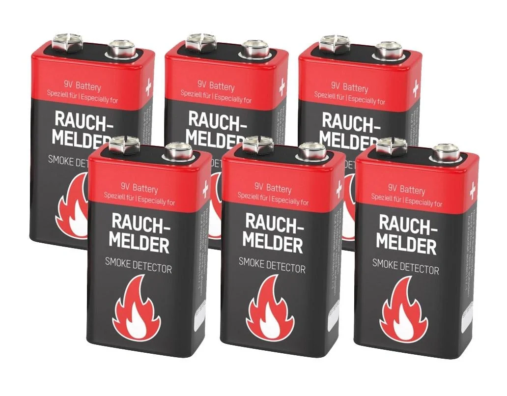 Alkaline 9V Block Rauchmelderbatterie - 6 Stück - 1