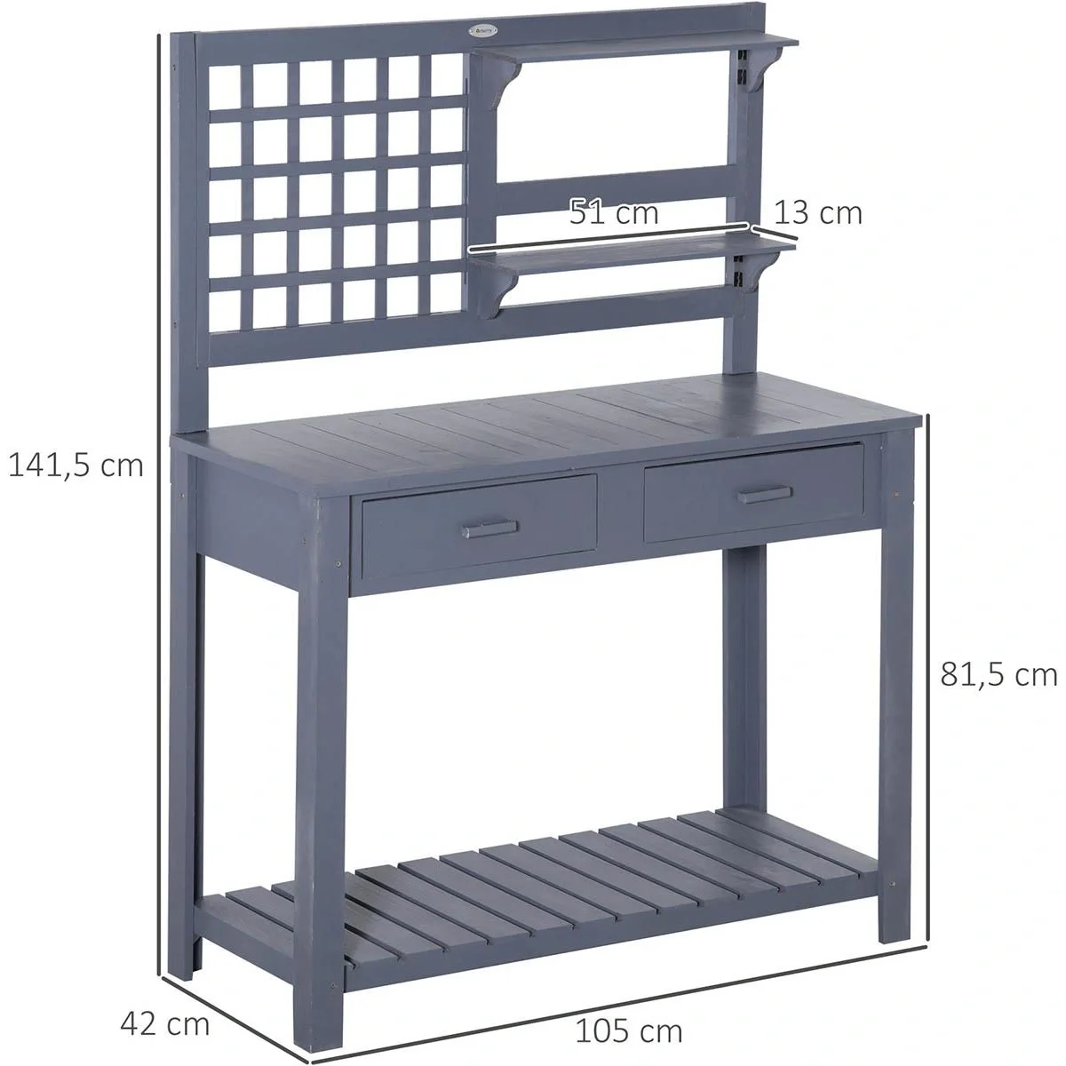 Pflanztisch Gartentisch mit 2 Schubladen Holzpflanzentisch für Garten Terrasse grau 105 x 42 x 141,5 cm - 6