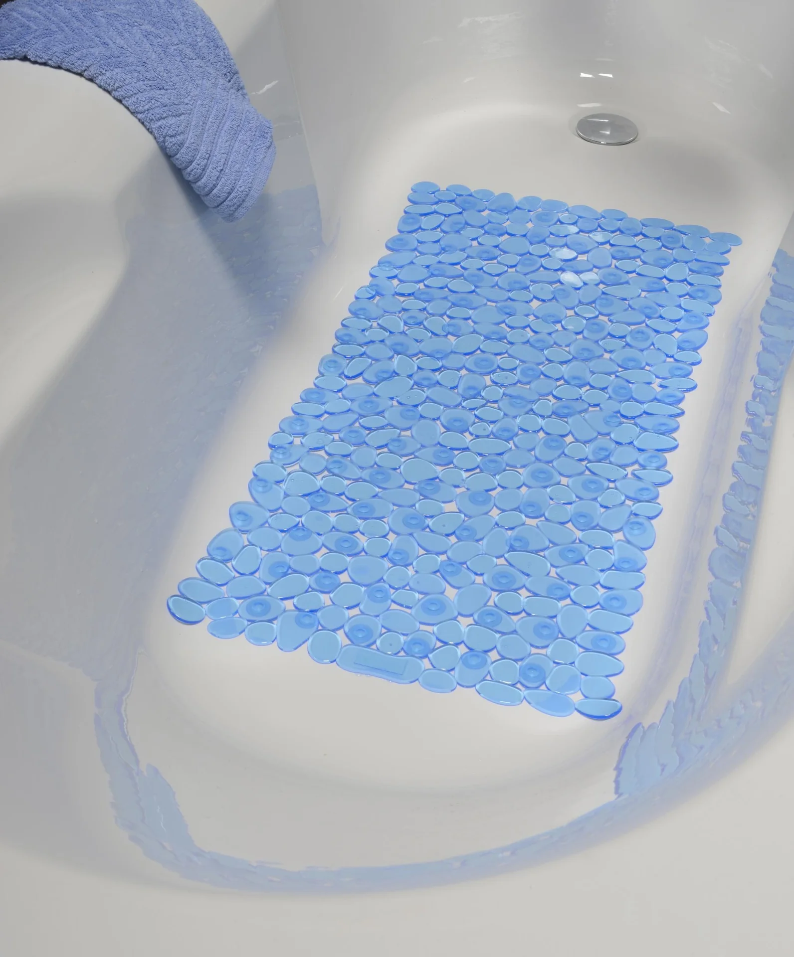 Badewannen-Einlage, Anti-Rutsch-Matte, Stein-Optik, Blau/ Transparent - 2