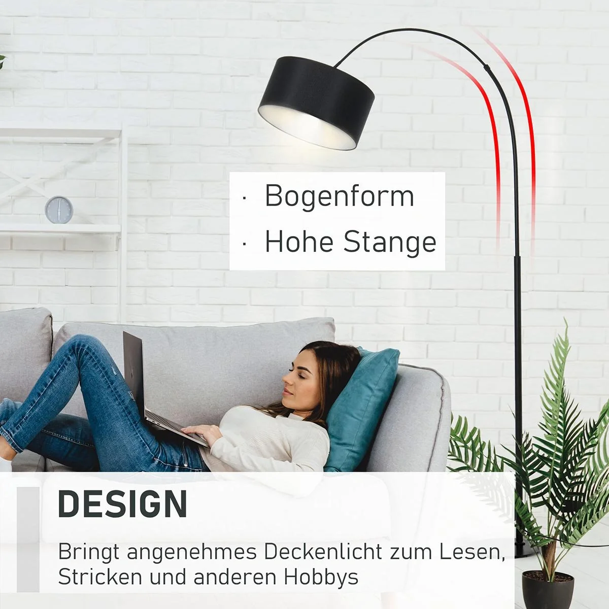 Stehleuchte mit 180° verstellbaren Lampenschirm schwarz - 10