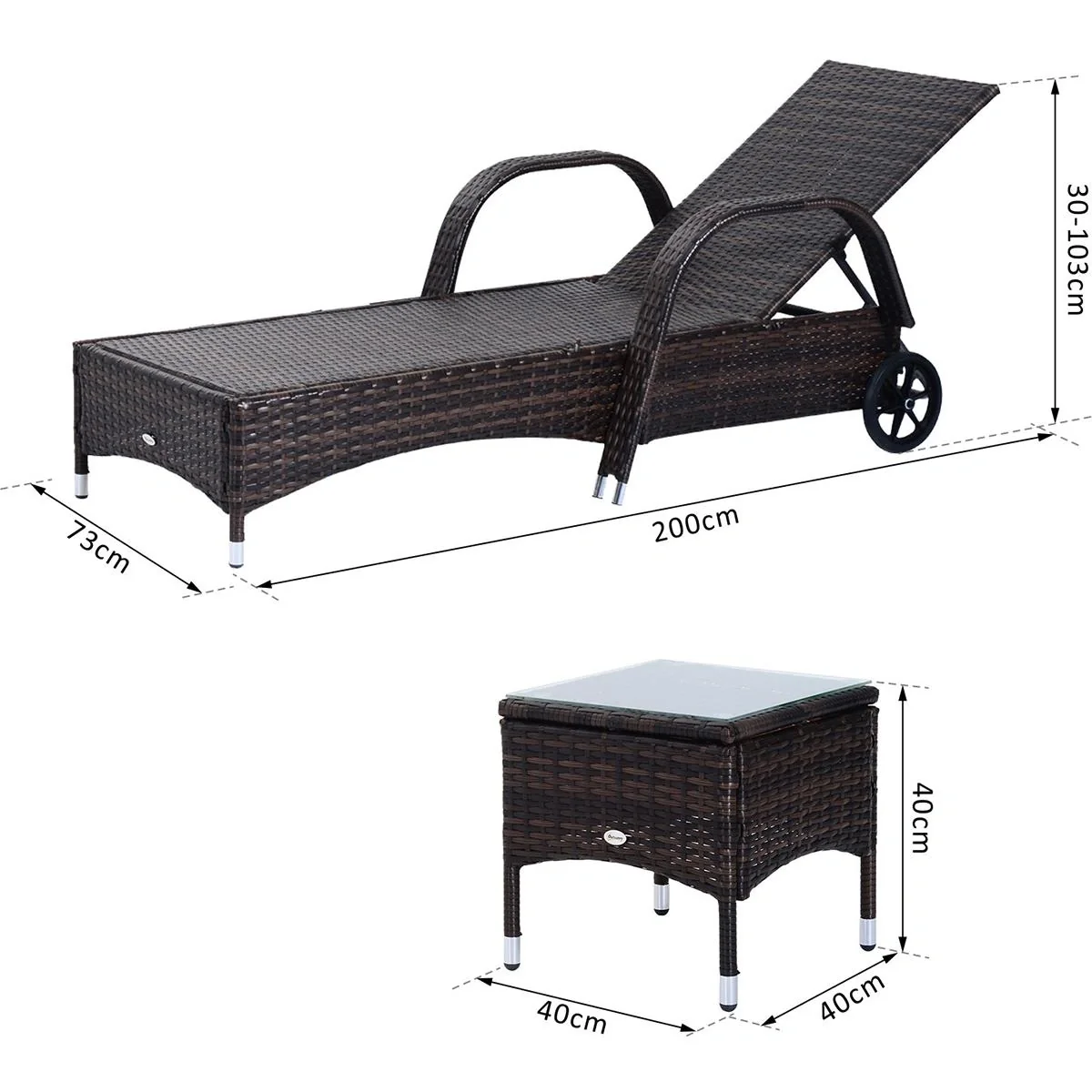 Rattan Sonnenliegen mit Tisch grau - 10