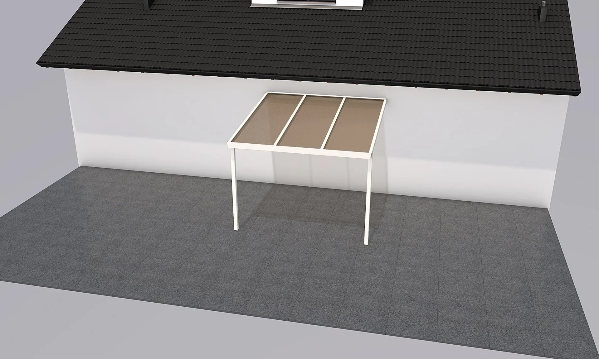 Terrassendach Premium, weiß, 3094 x 3060 mm - Acryl Stegplatten 16mm, bronze - 3