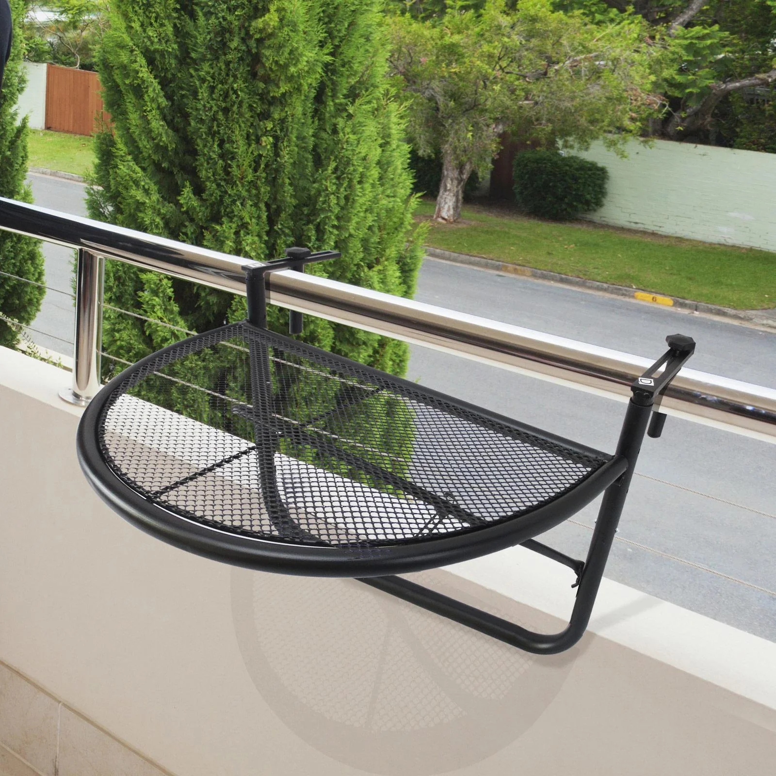 Balkonhängetisch Hängetisch höhenverstellbar halbrund Ø30 cm Terrasse Metall Schwarz L60 x B45 x H50 cm - 8