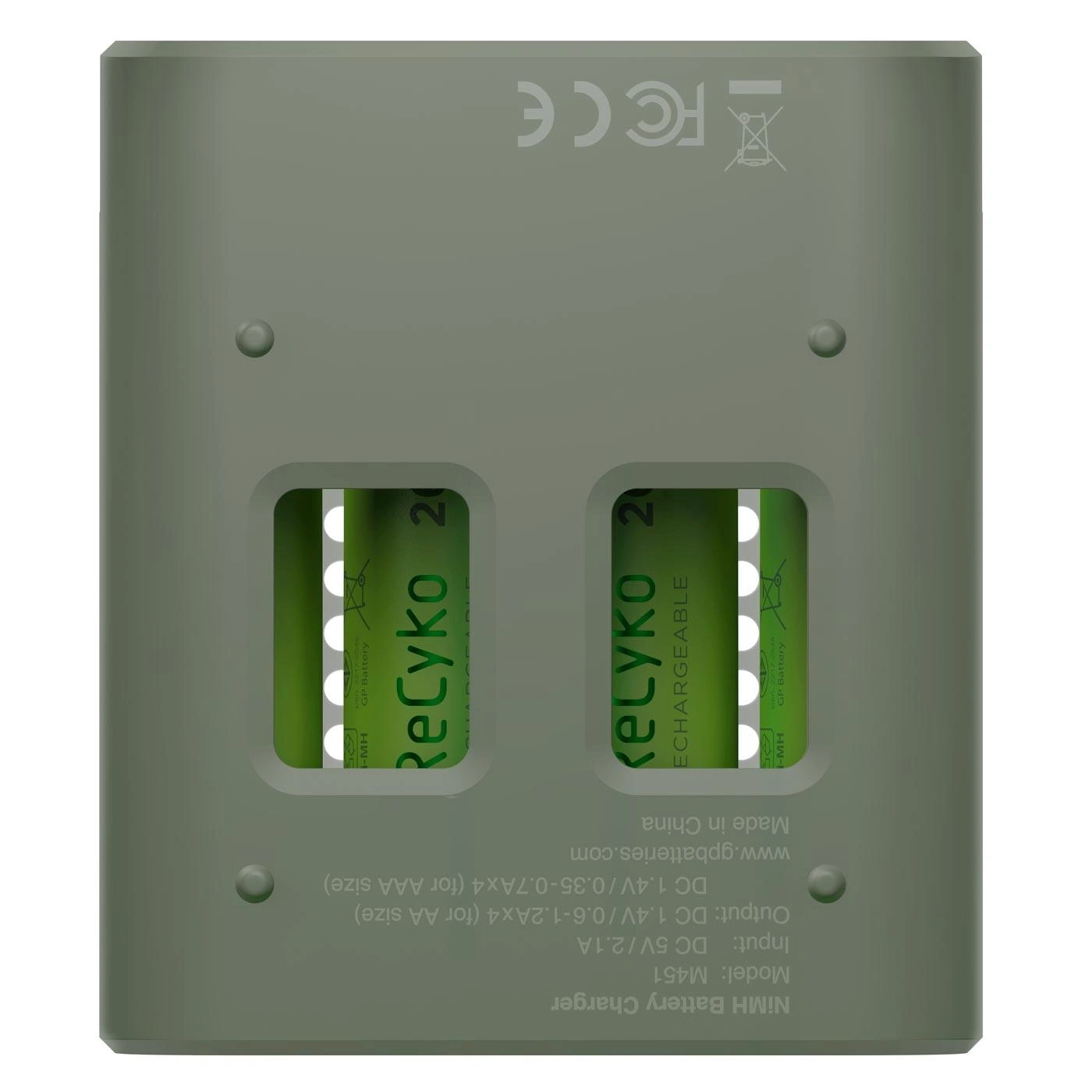USB Schnellladeadegerät für 4 AA / AAA NiMH Akkus inklusive 4 Stück ReCyko Mignon (AA) NiMH Akkus mit 2600 mAh - 9