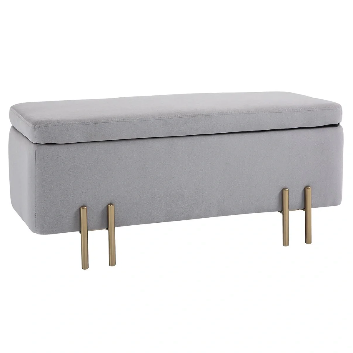 Sitzbank, Polsterbank mit Stauraum, Truhenbank, Stoff, Metall, Schaumstoff, Hellgrau, 100 x 40 x 42 cm - 3