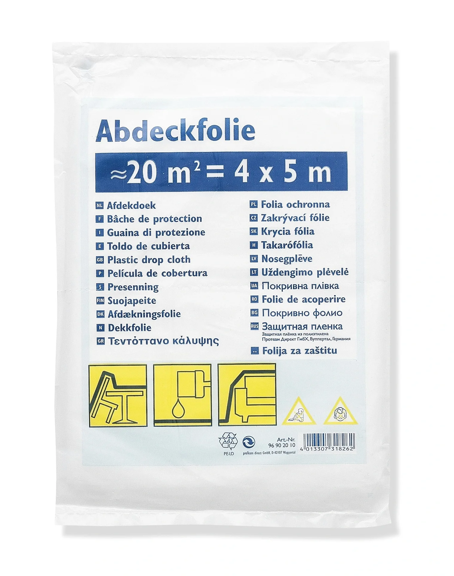 Abdeckplane Standard, Abdeckfolie, gefaltet, 4m x 5m, 20m² - 1