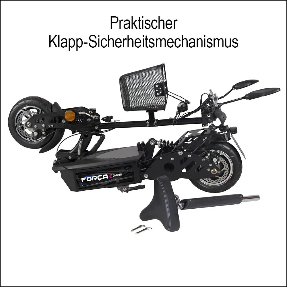 E-Roller "Camper" Safety 20 km/h inklusive Einkaufskorb, Blinkanlage und Gepäck-Case schwarz - 9