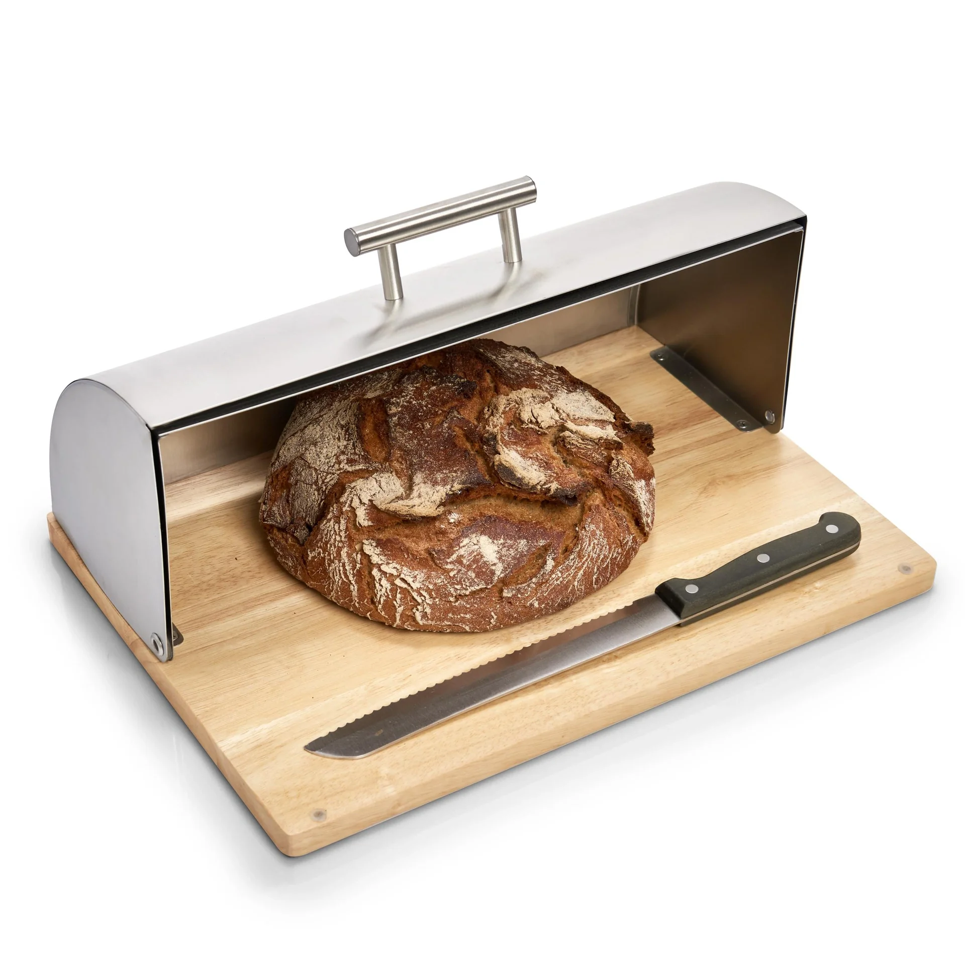 Brotkasten, Edelstahl/Gummibaum - 3