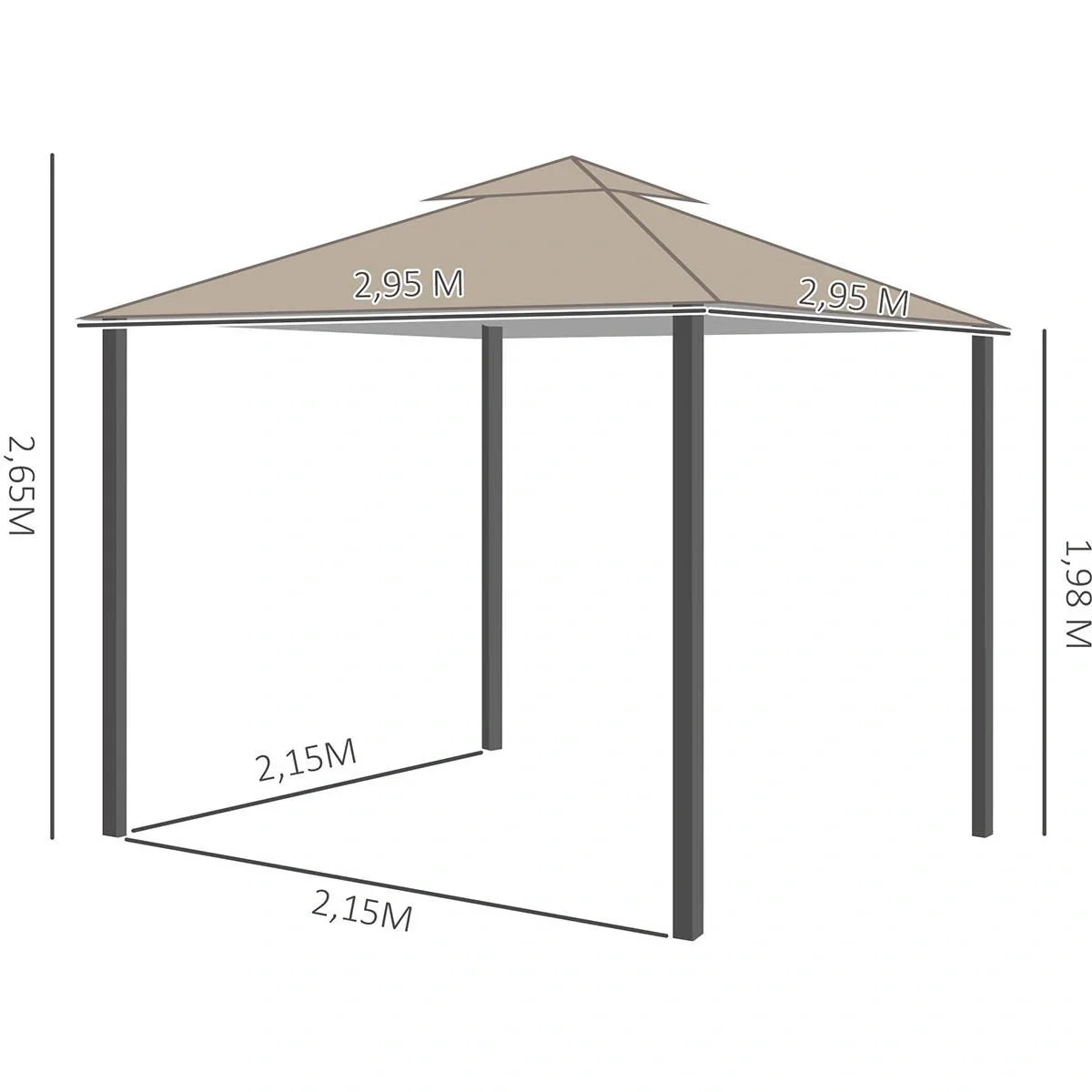 Gartenpavillon Pavillon ca. 3 x 3 m Doppeldach Partyzelt Festzelt 4 x Doppel-Seitenteile wasserdicht UV-Schutz Metall Po - 5