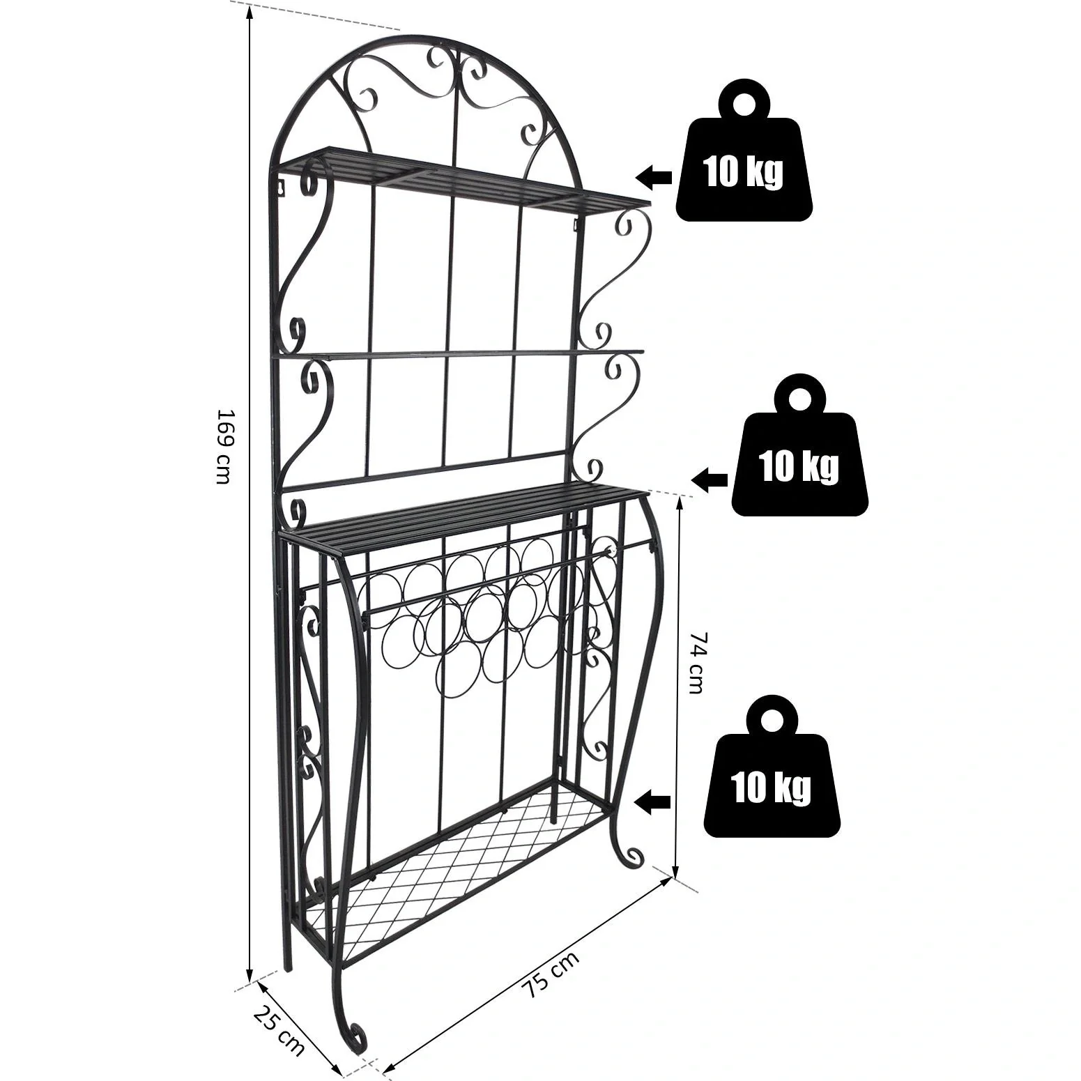 Weinregal Weinhalter Flaschenregal Standregal für 9 Flaschen Metall Schwarz 75 x 25 x 169 cm - 8
