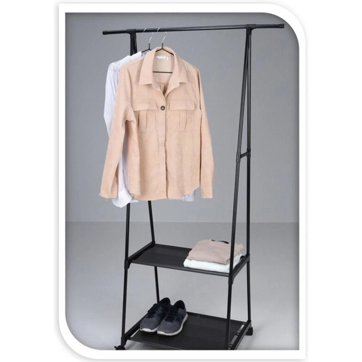 Storage Solutions Kleiderständer mit 2 Einlegeböden - Schwarz - Edelstahl - Auf Rädern - 2