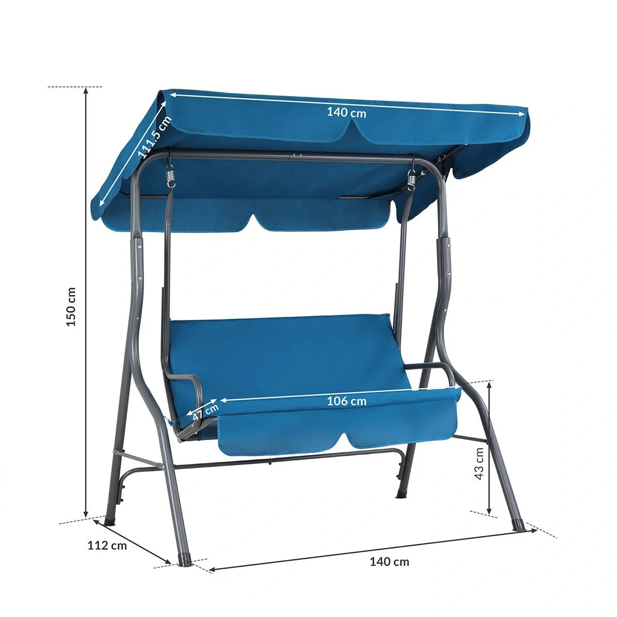 Schaukelbank - mit Schiebedach - Blau - 7